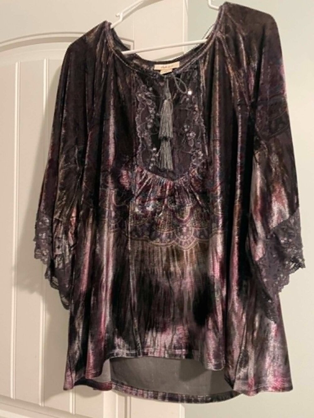 Style & Co. Whimsigoth, Fairycore, Velvet, lace Large, Sequins, Bell Sleeves top